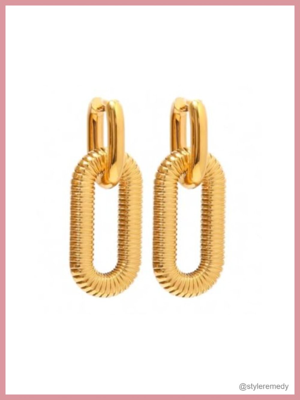 18K Yellow Gold Plated Stainless Steel Chain Drop Earrings Chunky Hoop Women